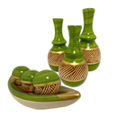 Conjunto Decorativo de Vasos + Fruteira em Cerâmica Artesanal com Esferas Pintadas à Mão – 7 Peças Exclusivas – Luara Decor