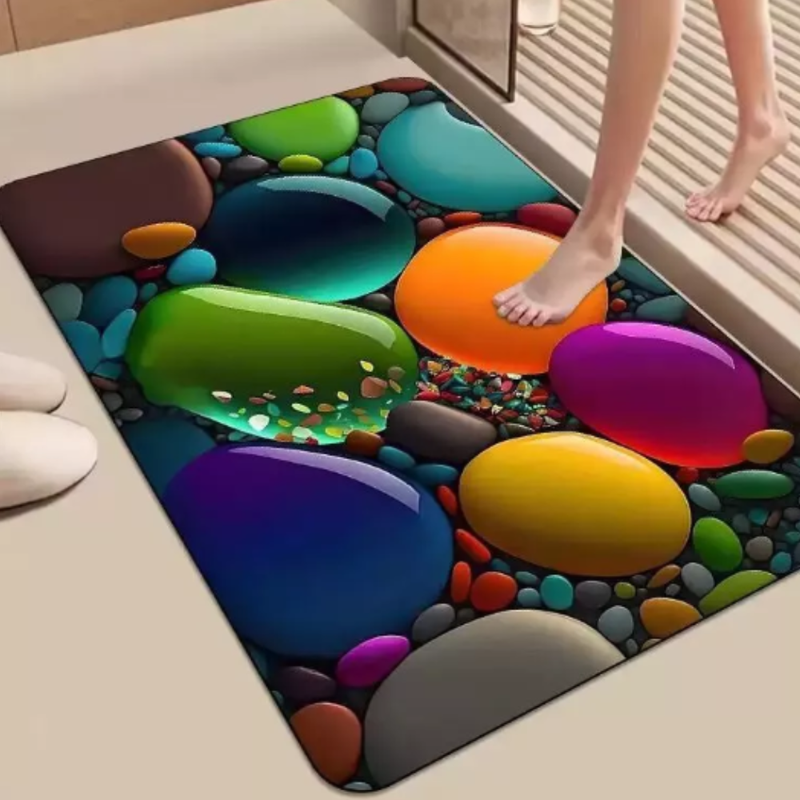Tapete 5D Pedra – Secagem Rápida, Microfibra Premium, Antiderrapante para Banheiro e Porta de Entrada – Luara Decor
