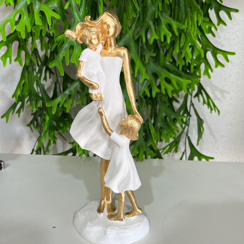 Escultura Estátua Mãe Com Filhos - Menino e Menina - Mãe De Casal - Luxo - Decoração