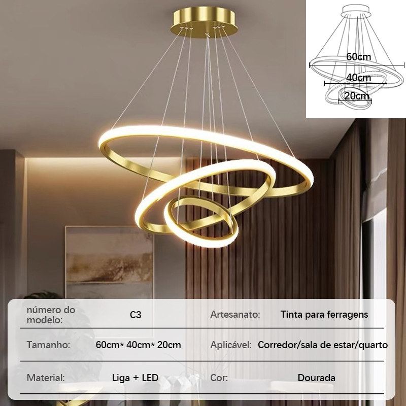 Lustre Nórdico de Luxo Starry Sky – 3 Cores LED, Design Moderno e Cabo Ajustável (60/40/20cm) para Sala de Estar e Jantar – Luara Decor
