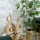 Par de Esculturas de Louças Abstratas Decoração para casa – Esfera Dourada Bege Luxo