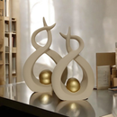 Par de Esculturas de Louças Abstratas Decoração para casa – Esfera Dourada Bege Luxo