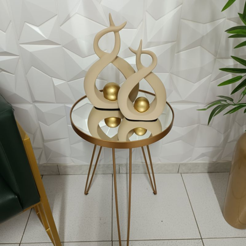Par de Esculturas de Louças Abstratas Decoração para casa – Esfera Dourada Bege Luxo