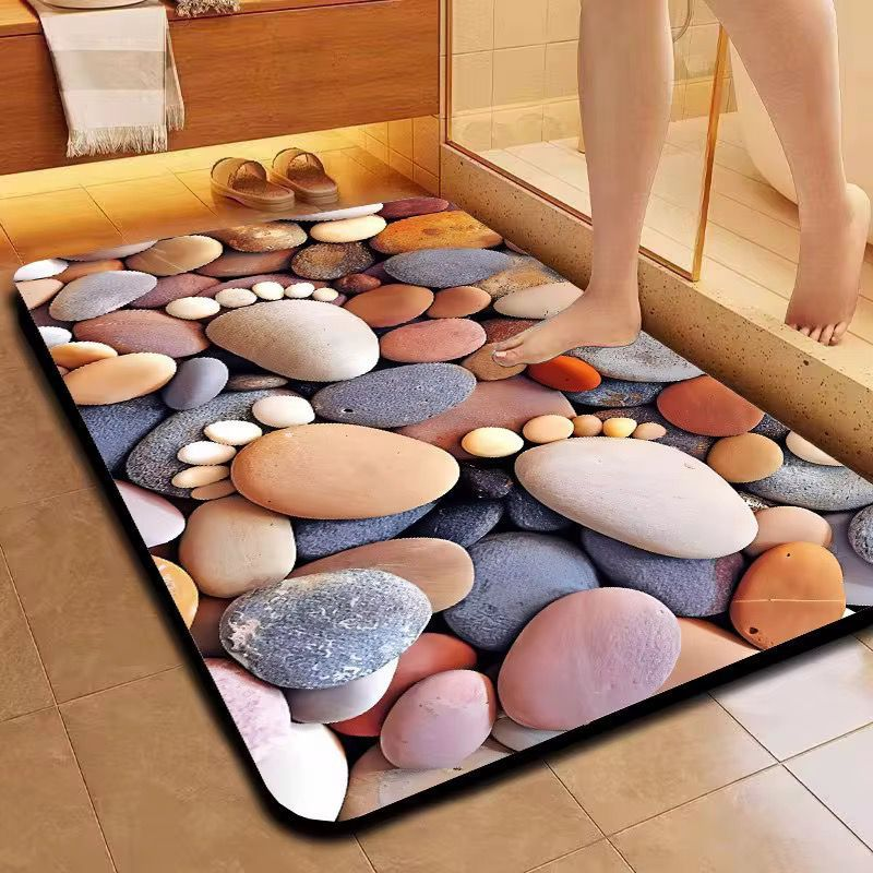 Tapete 5D Pedra – Secagem Rápida, Microfibra Premium, Antiderrapante para Banheiro e Porta de Entrada – Luara Decor