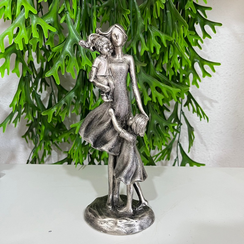 Escultura Estátua Mãe Com Filhos - Menino e Menina - Mãe De Casal - Luxo - Decoração