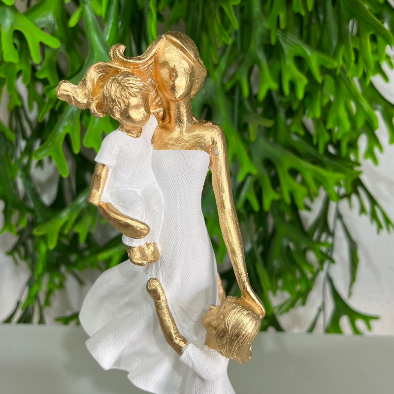 Escultura Estátua Mãe Com Filhos - Menino e Menina - Mãe De Casal - Luxo - Decoração