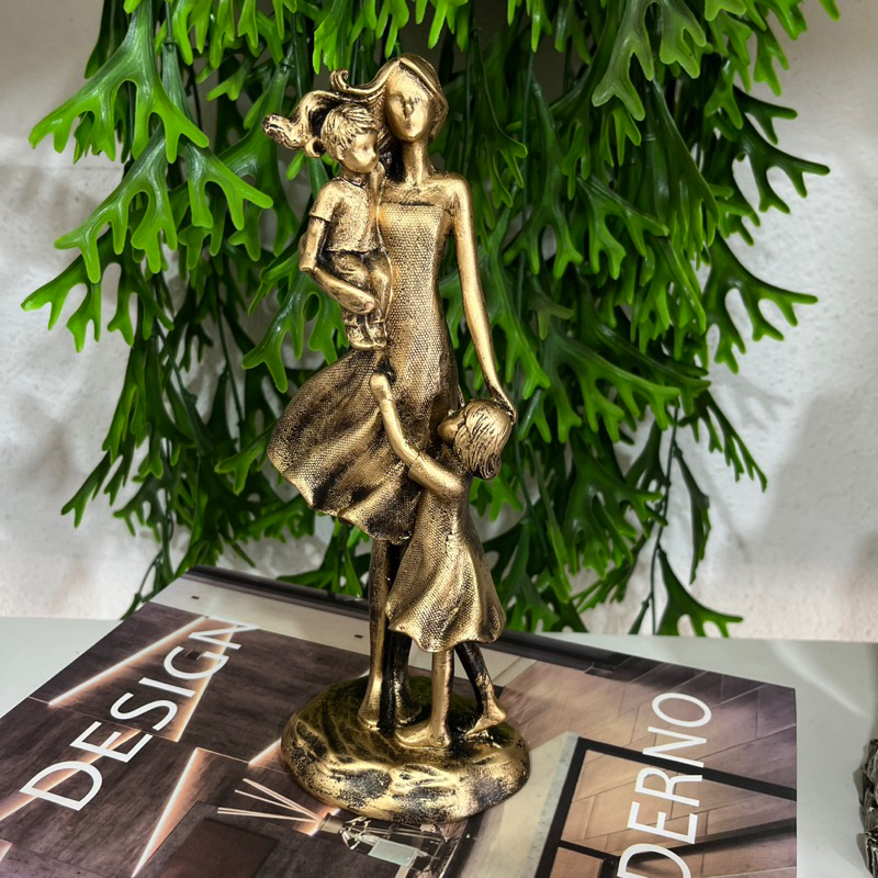 Escultura Estátua Mãe Com Filhos - Menino e Menina - Mãe De Casal - Luxo - Decoração