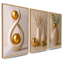 Quadro Decorativo 3 Peças Abstrato Geométrico Estilo Zen – Moderno para Sala, Quarto e Escritório – Luara Decor
