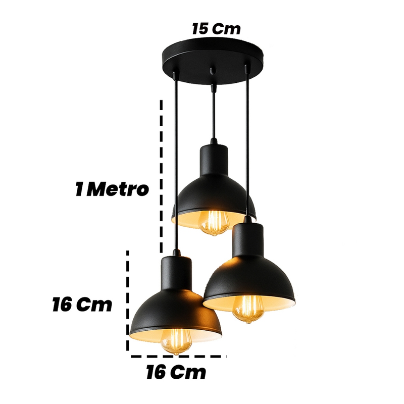 Lustre Pendente Luminária Joana tripla Quarto Sala Cozinha