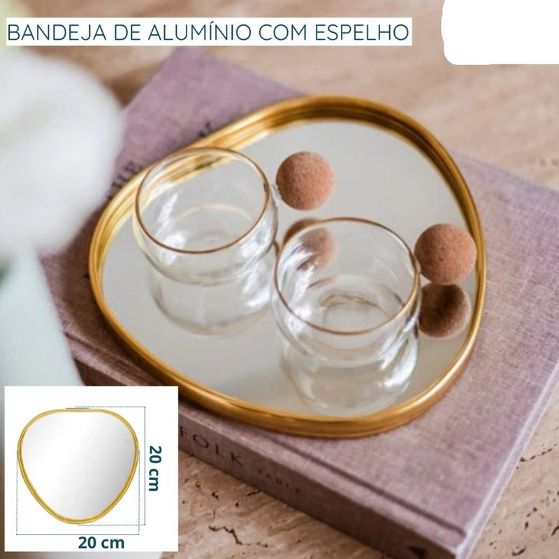 Bandeja Espelho Redondo Triangulo Dourada