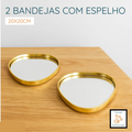 Bandeja Espelhada Dourada – Formato Redondo ou Triângulo, Metal + Vidro Premium | Decorativa para Sala, Banheiro e Aparadores – Luara Decor