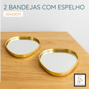 Bandeja Espelhada Dourada – Formato Redondo ou Triângulo, Metal + Vidro Premium | Decorativa para Sala, Banheiro e Aparadores – Luara Decor