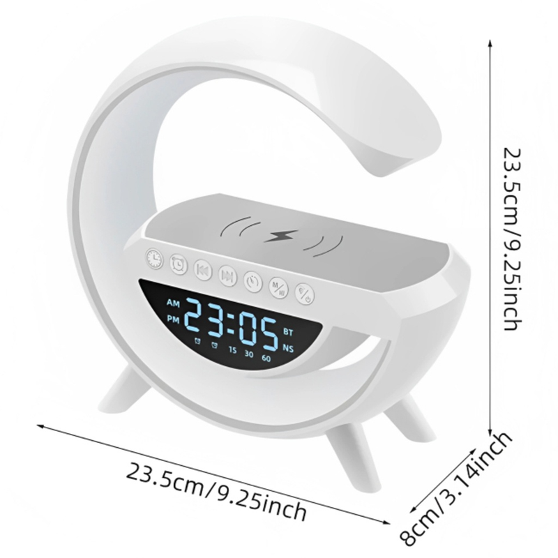 Caixa De Som Led Luminária Bluetooth Alto Falante Carregador Sem Fio Lâmpada Mesa RGB Alarme Relógio