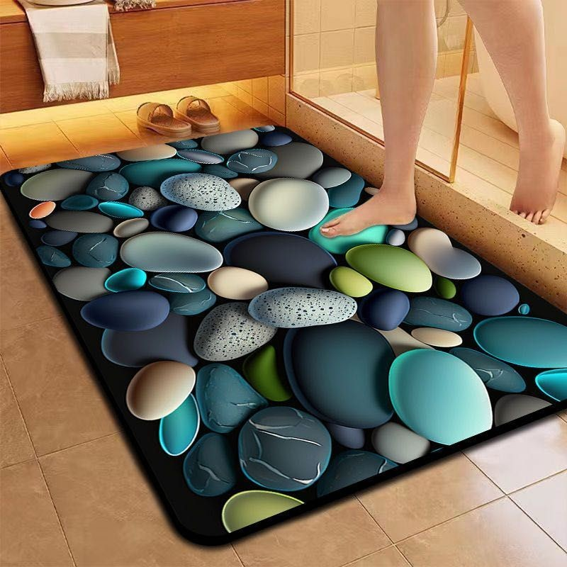 Tapete 5D Pedra – Secagem Rápida, Microfibra Premium, Antiderrapante para Banheiro e Porta de Entrada – Luara Decor