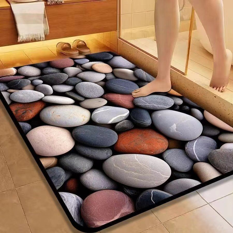 Tapete 5D Pedra – Secagem Rápida, Microfibra Premium, Antiderrapante para Banheiro e Porta de Entrada – Luara Decor