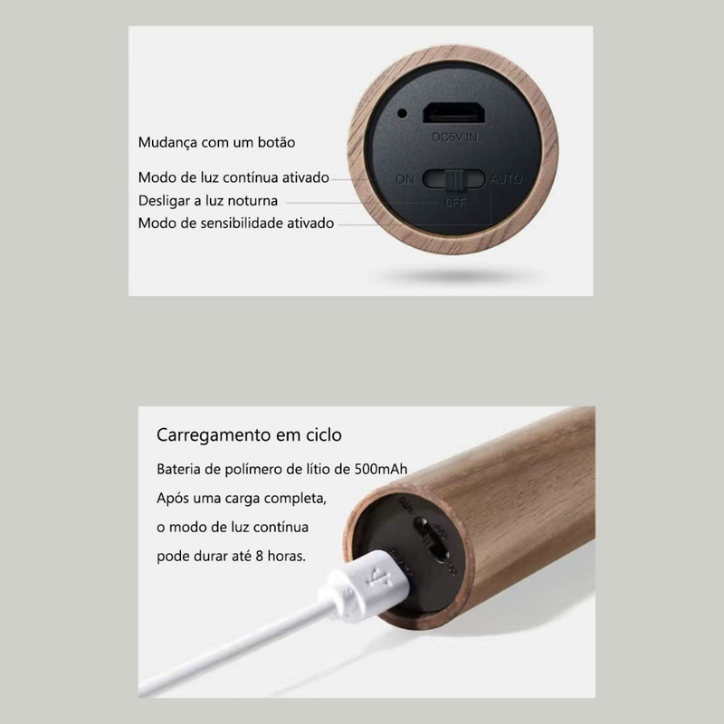 Luz branca quente com sensor de movimento magnético removível